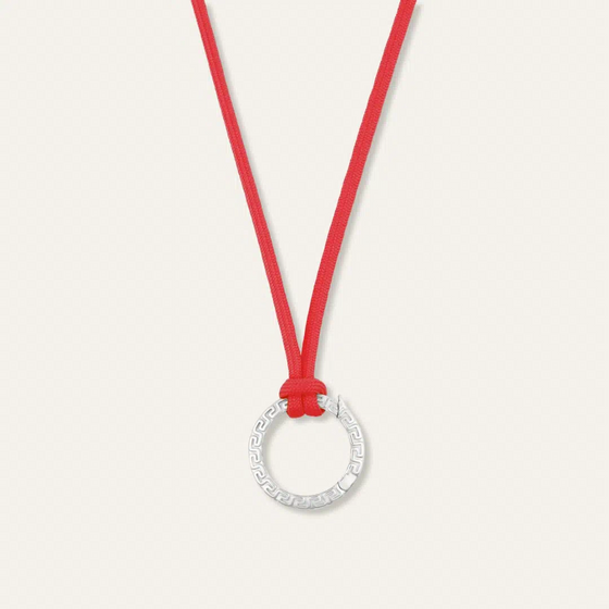 Greek Key Clip with Coral Red Necklace Cord