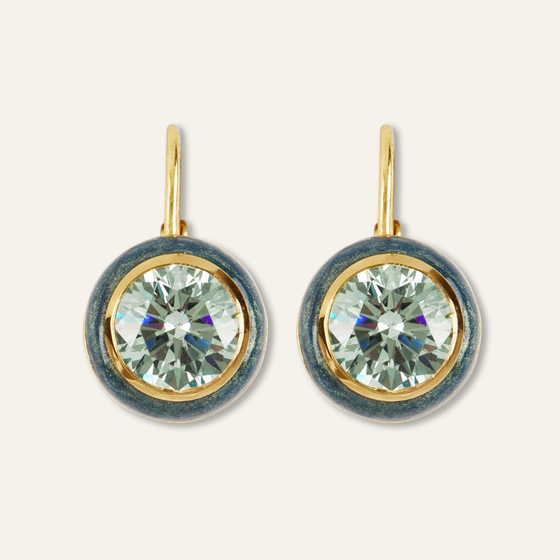 Green Shimmer Enamel Bezel Earrings