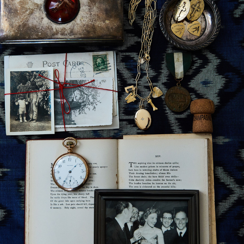 Vintage collage with charm jewelry