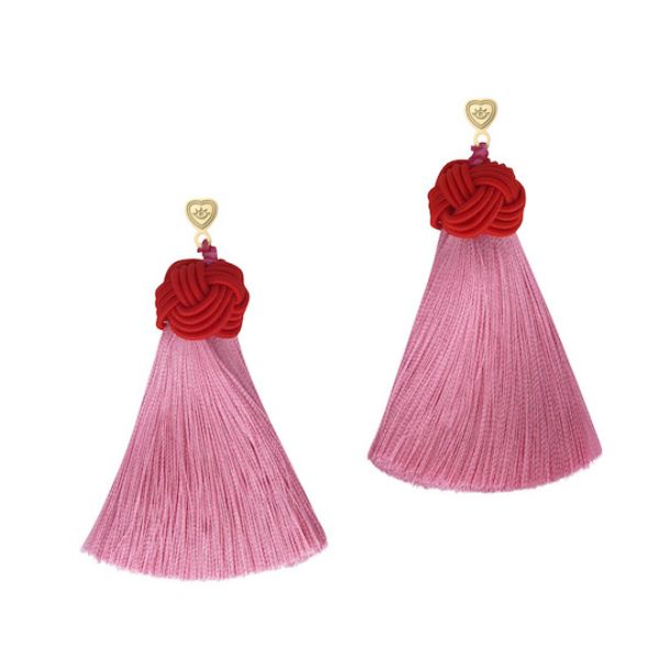 Cherry Top & Peony Pink Topknots Tassel Earrings by Hart
