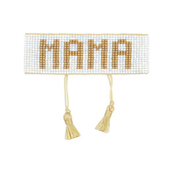 White & Gold MAMA Beaded Bracelet
