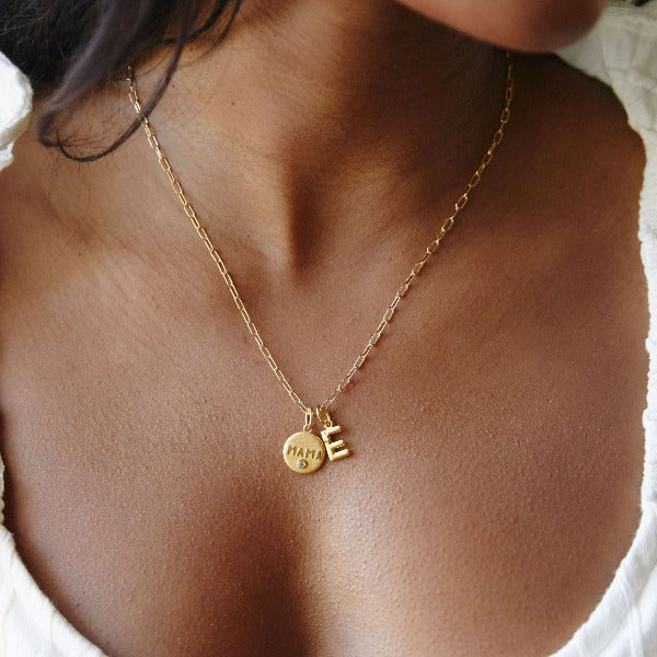 Personalized MAMA Topaz Coin with Initials Necklace