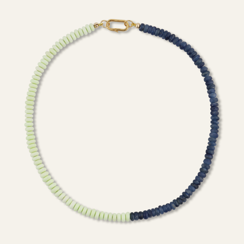 50/50 Lemon Chrysophrase and Blue Kyanite Gemstone Necklace
