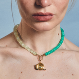 50/50 Prehnite and Chryso-Chalcedony Gemstone Necklace with Snail