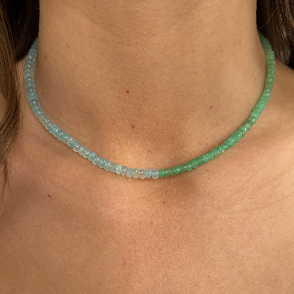 50/50 Blue Aventurine and Green Chrysoprase Gemstone Necklace