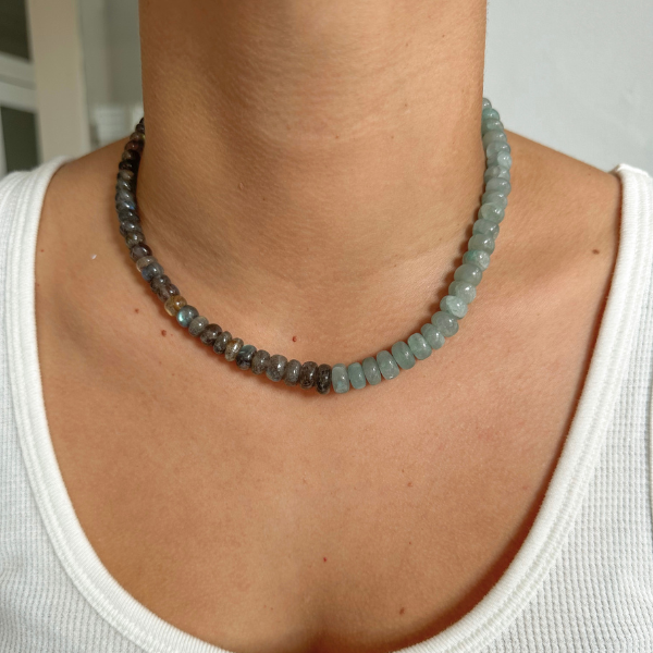 50/50 Amazonite + Labradorite Gemstone Necklace