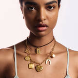 Brown Suede Necklace Cord with Carpe Diem Charm and Divine Spark Matchstick, Heritage Chain with Butterfly Charm, Amor Coin, Soul or Ego Charm, Heart Vesta Case, Law of Attraction Magnet, and Cosmic Dice Charm