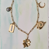 Amor Fati Charm, Green Bezel, Small Luck & Love Clover, Snail Charm, Crescent Moon