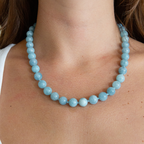 Aquamarine Knotted Gumball Gemstone Necklace