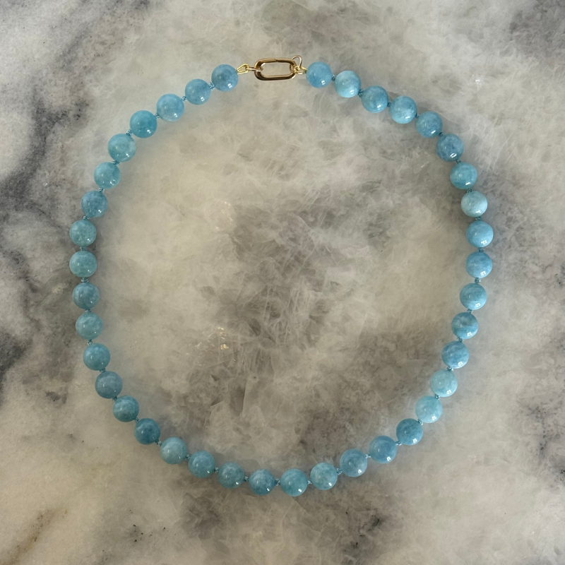 Aquamarine Knotted Gumball Gemstone Necklace