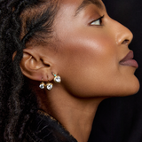 Model wearing all 3 Bezel Earrings