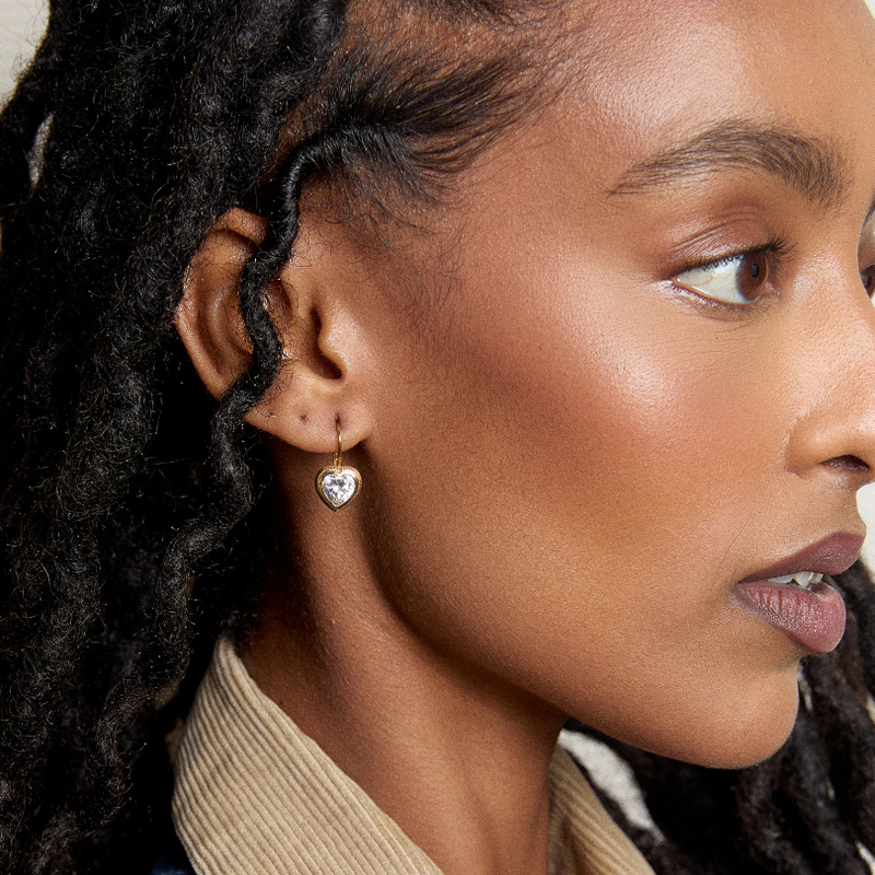 Bezel Heart Drop Earrings