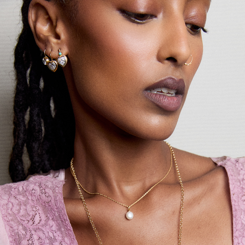 Bezel Heart Earrings with Turquoise