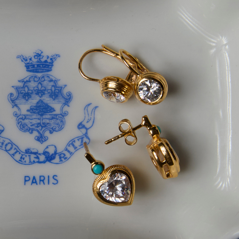 Bezel Heart Earrings with Turquoise