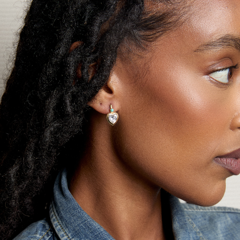 Bezel Heart Earrings with Turquoise