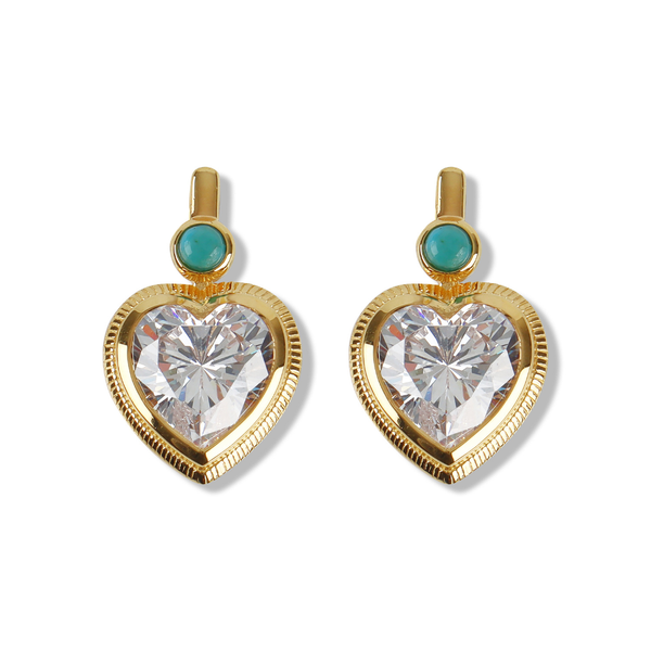 Bezel Heart Earrings with Turquoise