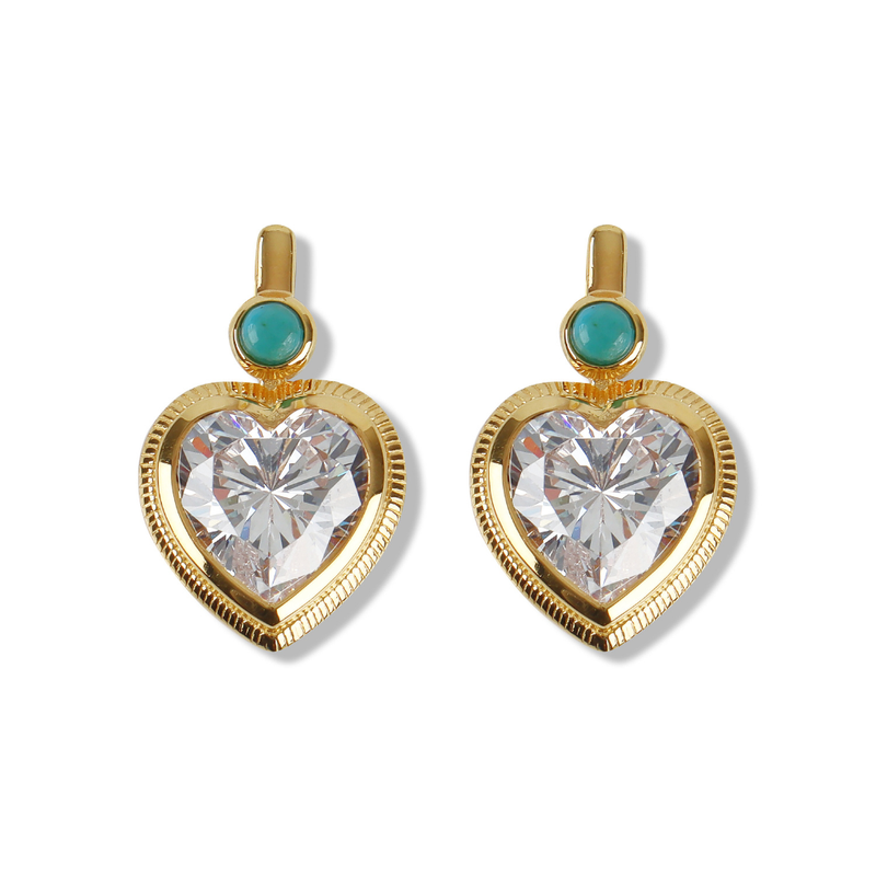 Bezel Heart Earrings with Turquoise