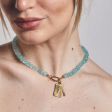 Blue Chalcedony Gemstone Necklace with Matchstick and Carpe Diem