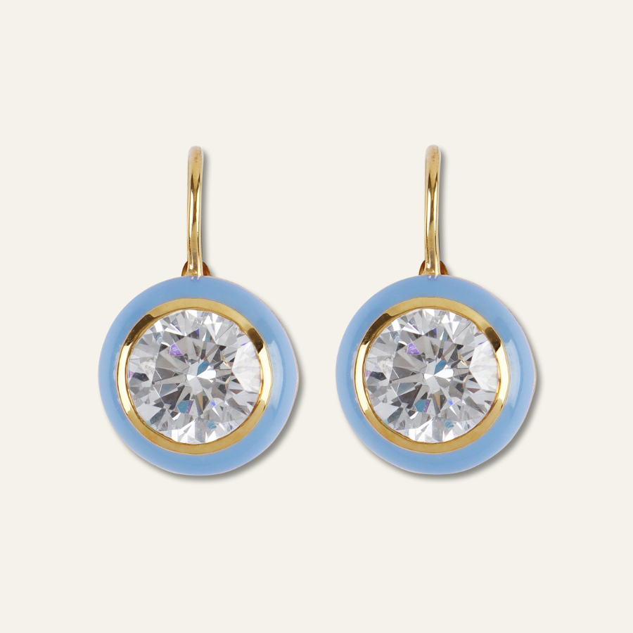 Blue Enamel Bezel Drop Earrings