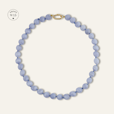 Blue Lace Agate Knotted Gemstone Necklace Pre-Order
