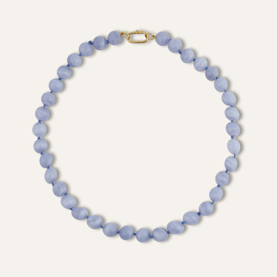 Blue Lace Agate Knotted Gemstone Necklace