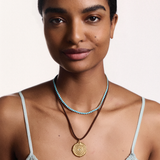 Turquoise Tennis Necklace, Brown Suede Necklace Cord with Law of Attraction Coin
