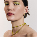 Chartreuse Enamel Bezel Drop Earrings, Large Bezel Charm on Peridot Green Cord