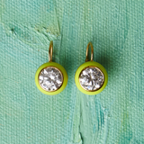 Chartreuse Enamel Bezel Drop Earring