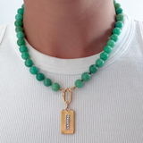 Chrysoprase Knotted Gemstone Strand with Amor Fati Charm
