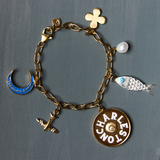 Chunky Bracelet with Crescent Moon, Airplane, Charleston Enamel, Silver Fish, Cloud Pearl, Clover