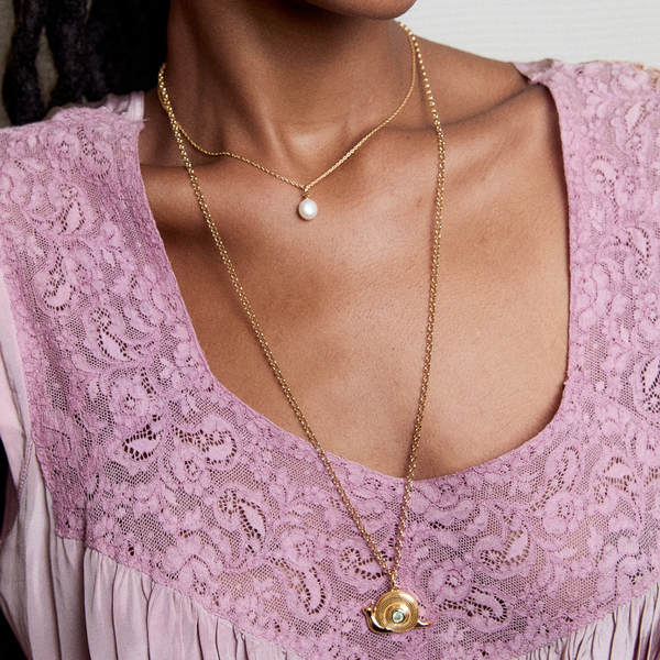 Cloud Pearl and Snail Necklace