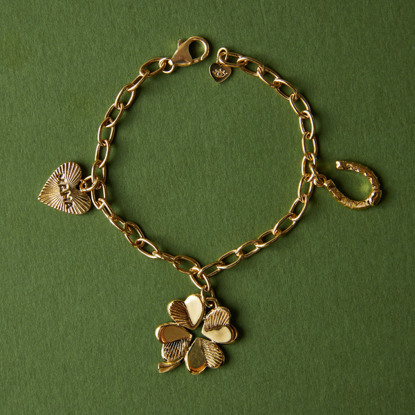 Small Luck and Love Clover Charm on charm bracelet