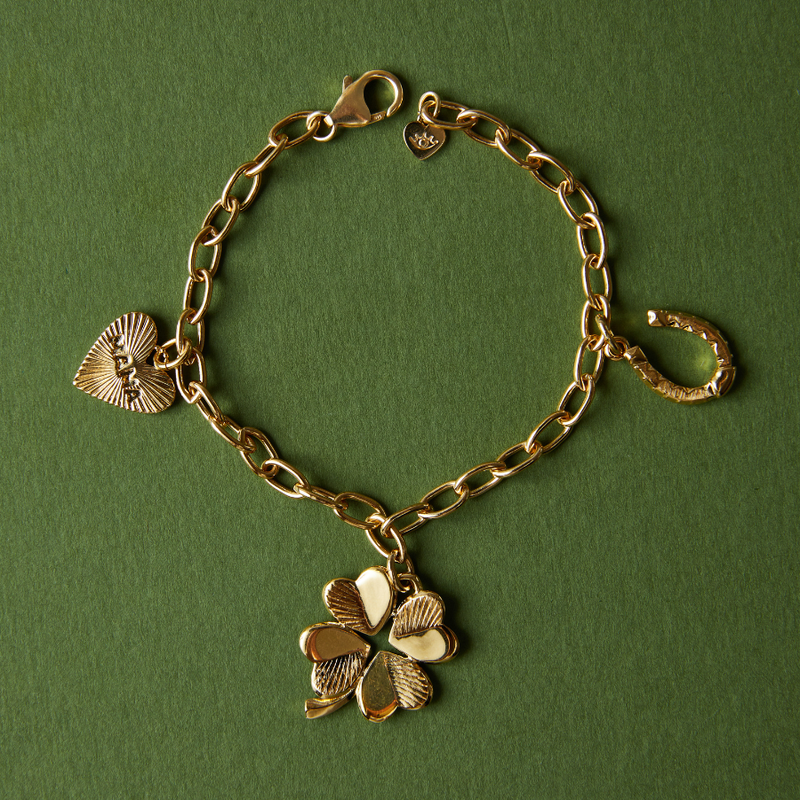 Small Luck and Love Clover Charm on charm bracelet