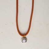 Burnt Orange Necklace Cord with White Enamel Bezel Charm