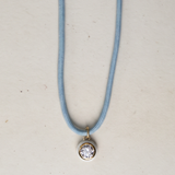 Powder Blue Necklace Cord with White Enamel Bezel Charm