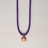 Dark Purple Necklace Cord with Orange Enamel Bezel Charm