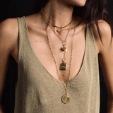 Copper Clasp Cord Necklace with Bezel Charm, Classic Rolo Charm Clip Lariat with Cosmic Dice, Law of Attraction Magnet, Sapphire Evil Eye Charm, and Soul or Ego Charm, Long Link Chain with Law of Attraction Coin