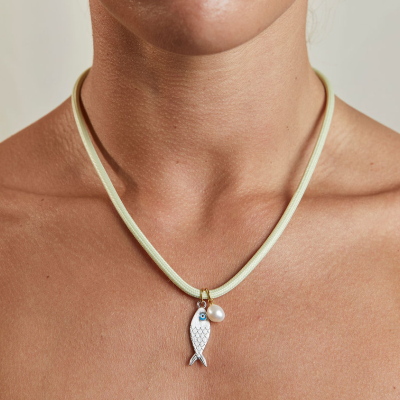 Silver Fish Charm on Cord Necklace