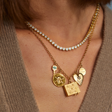 Bezel Tennis Necklace, Loaded Charm Necklace