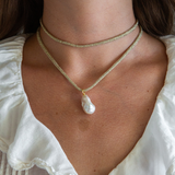 Gold Cord Pendant Necklace with Baroque Pearl Charm