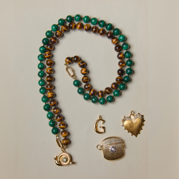 Gemstone Necklace Bundle: Tiger’s Eye Knotted Necklace + Malachite Knotted Necklace