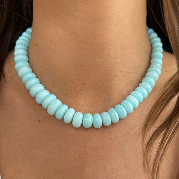 Graduated Jumbo Blue Opal Gemstone Necklace