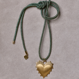 Green Lurex Necklace Cord with Heart of Gold Charm