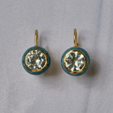 Green Shimmer Enamel Bezel Earrings