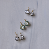 Green Shimmer Enamel Bezel Earrings, Rhodium Oval Bezel Drop Earrings, Rhodium Double Bezel Drop Earrings
