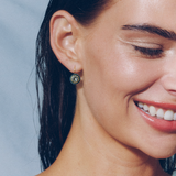Green Shimmer Enamel Bezel Drop Earrings