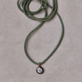 Green Lurex Necklace Cord with Rhodium Bezel Charm