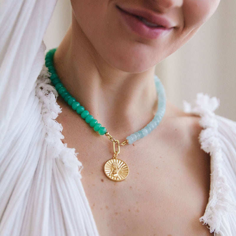 strength lion coin gemstone necklace