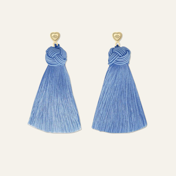 elliatt blue mini dress Cornflower Blue Topknot Tassel Earrings by Hart Hagerty