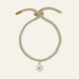 Gold Lurex Bracelet Cord with Mini White Enamel Flower Charm